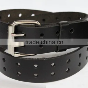 New Mens Double Holes Dress Casual Black Leather Belt 2Prong Roller Removable Buckle thumbnail-1