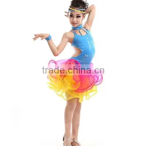High Level Kids Professional Competition Latin Dance Costume for Girls Bright Drill Tassel Latin Dance Skirt thumbnail-4
