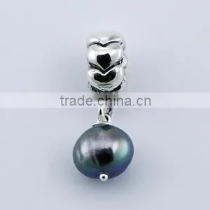 Freshwater Pearl Charm On Corrugated Sterling Silver Bead thumbnail-1