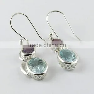 Love Power !! Blue Topaz & Amethyst 925 Sterling Silver Earring, 925 Sterling Silver Jewelry, Gemstone Silver Jewelry thumbnail-1