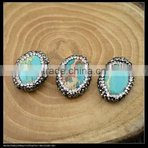 Wholesale LFD-0037B Druzy Blue Imperial Jasper Stone Pave Rhinestone Oval Shape Connector Beads Jewelry Finding thumbnail-2