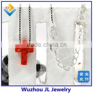 High Quality 925 Sterling Silver Synthetic Red Color Cross Opal Gemstone Necklace Jewelry thumbnail-1
