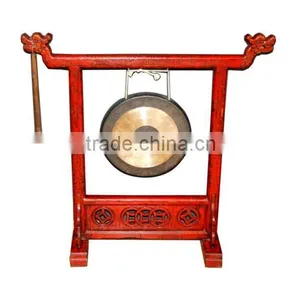 Chinese Antique Carving Brass Gong Stand thumbnail-1