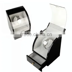 Custom Made Single Black Glossy Wooden Watch Winder Box With A Drawer thumbnail-2