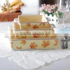 Ceramic Maple Leaf Design Square Bakeware Set Baking Dish With Handle thumbnail-1