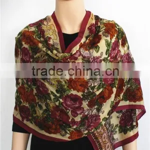 Flower Printed Wool Long Scarf thumbnail-2