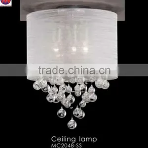 Chinese Style Elegant Crystal Ceiling Lamp in White Silk Shade thumbnail-4