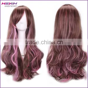 Cheap Hot Selling Brown With Pink Long Kinky Curly Wig thumbnail-1