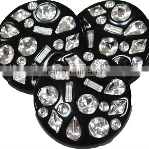 Bulk Black Round Plastic Buttons 25mm With Multiple Fancy Rhinestone thumbnail-1
