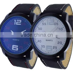 New Wrist Watches Men's Sport Military Quartz Black Leather Watch Strap thumbnail-1