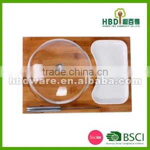 High Quality Glass Cheese Dome With Bamboo Board Set thumbnail-3