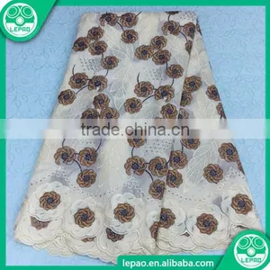 2016 New Arrival Net Embroidery Fabric Design Africa Guipure Lace Fabric With Beads thumbnail-5