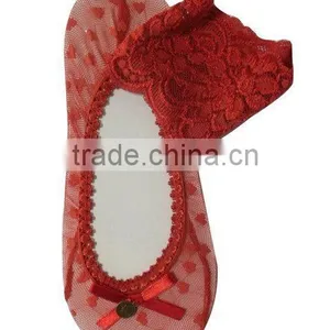 Ladies' Fashion Red Lace Footie Socks thumbnail-1