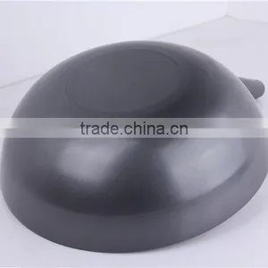Black Flat Bottom Signle Handle Coating Carbon Steel Cooking Wok thumbnail-3