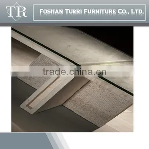 Modern Nature Travertine Marble Living Room Side Table With Glass Top thumbnail-5