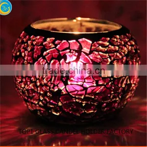 Pink Handmade Glass Mosaic Candle Holder thumbnail-5