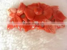 for Sale 30-40mm Orange Flower & Leaf Shape Natural Coral Pendant thumbnail-1