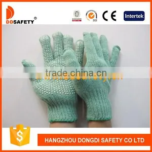 DDSAFETY 2017 7G GreenCotton String Knitted White PVC Pigment Safety Working Gloves thumbnail-1