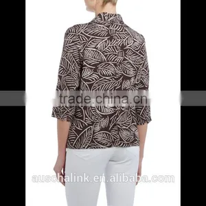 Outdoor Fashion Custom Lady All Over Leaf Print Jacket Wholesale thumbnail-2
