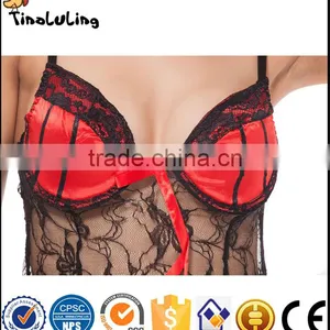 Lingerie Manufactuer Hot Sale Sexy Women Black and Red Sexy Transparent Lingerie Babydoll thumbnail-3