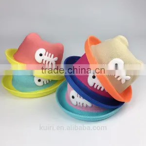2017 Fashion Straw Hats Summer Baby Ear Decoration Lovely Children Character Girls And Boys Sun Hat Solid Children Floppy Mz-254 thumbnail-1