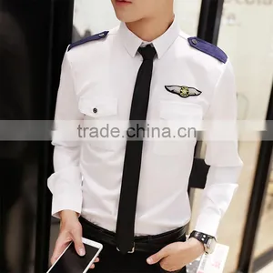 Juqian Cheap Fashion High Class OEM Cotton Man Airline Pilot Uniform Shirt Long Sleeve White Pilot Uniform Shirts Wholesale thumbnail-1