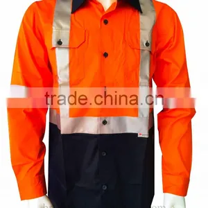 Long Sleeve Hi-vis Cotton Drill Safety Shirts thumbnail-1