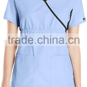 Top Selling Mock Wrap Women Medical Scrubs Wholesale Knit Panel Top thumbnail-4