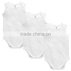 High Quality Sleeveless Blank White Cotton Baby Romper Bodysuit thumbnail-1