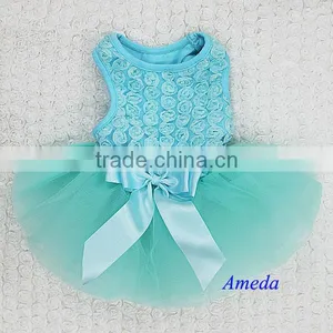 Aqua Blue Rosettes Elegant Rose Wedding Tutu Small Dog Clothes Party Dress XS-L thumbnail-1