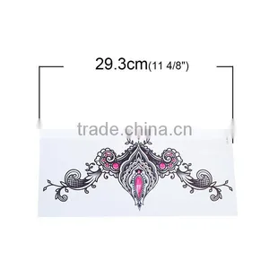 Paper Removable Waterproof Temporary Sternum Tattoo Sticker Body Art Black Filigree Pattern Temporary Sex Tattoo thumbnail-2