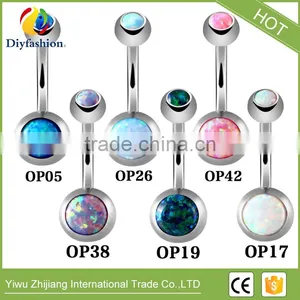 Elegant Navel Ring Belly Ring With Two Opal Balls Body Piercing Jewelry thumbnail-2
