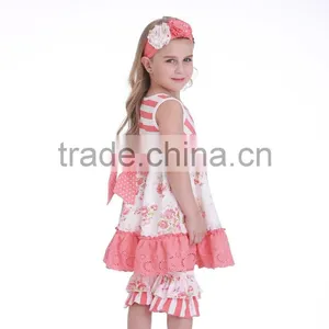 Latest Fashion Girls Cotton Frock Designs Summer Dress Sleeveless Ruffle Outfit thumbnail-5