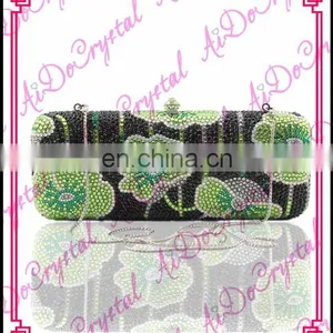 Aidocrystal Diamond Green Flower Pattern Ladies Clutch Bag and Matching Shoes for Party thumbnail-1