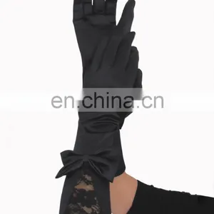Beauty's Love Elbow Length Sexy Gloves Fashion Costume Accesssory Bridal Black Satin Gloves With Lace and Bow thumbnail-1