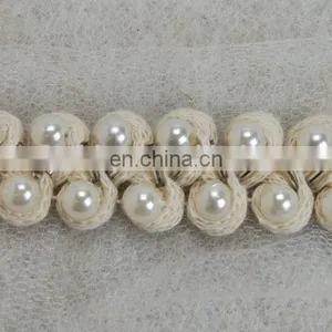 White Lace Peal Beaded Mesh Decorative Lace Trimming thumbnail-4