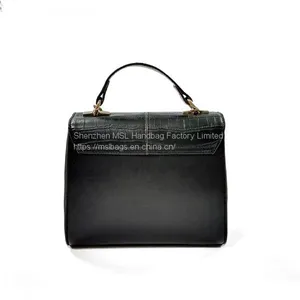 Top Handle Small Black Crocodile Crossbody Square Shoulder Bag Women Handbag With Flap thumbnail-2