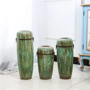 Air Bubble Glaze Modern Simple Fashion Green Large Ceramic Vase With Ring For Office Decor thumbnail-1