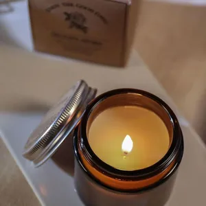 High Quality 3oz 8oz 16oz 100ml 250ml 500ml Amber Glass Holders Lanterns Candle Jars With Lid thumbnail-4