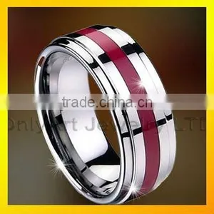 Arty Red Enamel Tungsten Ring thumbnail-1