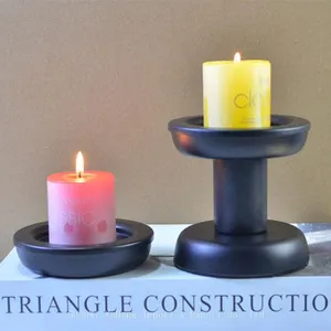Wholesale Black Column Candle Holder Metal Candlestick Matte Black Candle Holder Home Decorations thumbnail-4