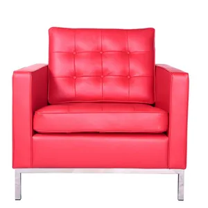 Florence Knoll Style Tufted Leather Armchair, Modern 1-Seater Sofa Chair With Stainless Steel Base for Living Room Hotel thumbnail-5