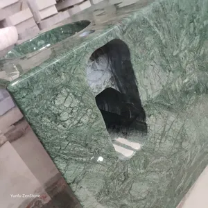 Luxury Hot Design Green Marble Stone Rectangular Shape Pedestal Sink Unique Design Washing Basin for Bathroom Home Villa and Hotel thumbnail-5