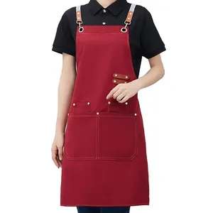 Wholesale Canvas Apron Custom Logo Big Pockets Kitchen Clothes Apron thumbnail-2