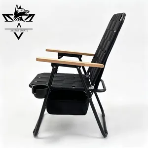 Lightweight Folding Woven Camping Chair Metal Frame With Wooden Armrests Chairs for Indoor Outdoor Beach Fishing & Picnic Use thumbnail-2