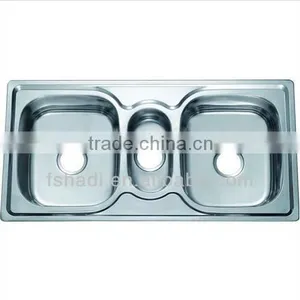 Large Apron Triple Bowl Stainless Steel Kitchen Sink HD10050B thumbnail-2