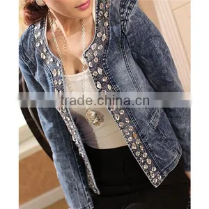 DJ213586 2014 Fashion Apparel Denim Jean Jacket China Wholesale Clothing Ladies Apparel With Diamond thumbnail-2