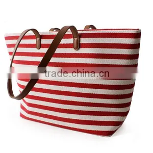 Wholesale High Quality Fashion Simple Woman Stripe Canvas Tote Bag thumbnail-2