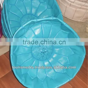 Turquoise Handmade Moroccan Leather Pouffe Ottomans Pouf thumbnail-1