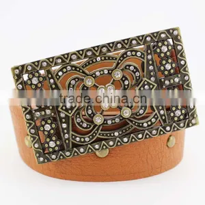 2015 Vintage Style Women's Fashion PU Brand Belt With Rhinestone Square Shape Buckle thumbnail-3